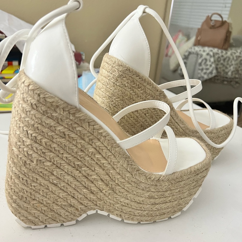 White platform wedges or heels
